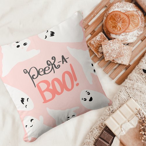 Cute Halloween boo ghosts pink baby shower  Throw Pillow