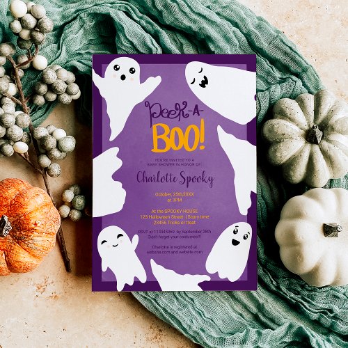 Cute Halloween boo ghosts purple baby shower Invitation
