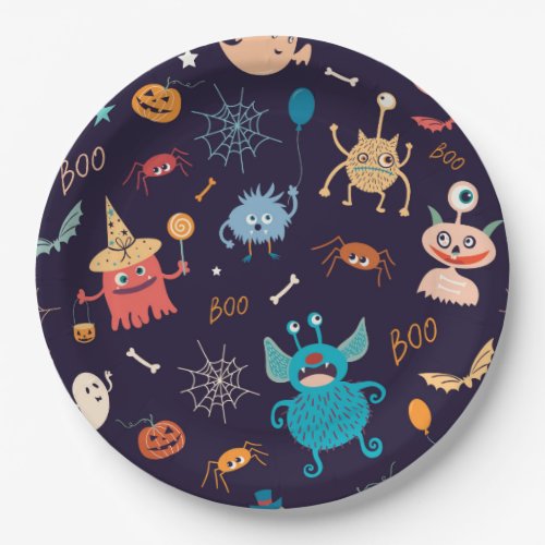 Cute Halloween Boo Monsters Ghosts Spiders Pumpkin Paper Plates