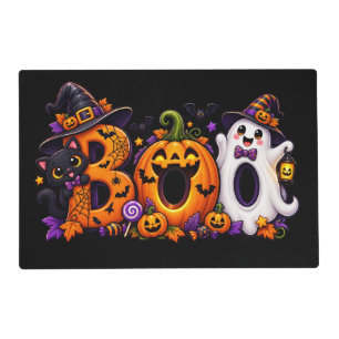 Cute Halloween BOO Pumpkin Ghost Cat Text Mark Placemat