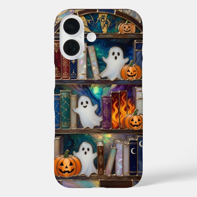 Cute Halloween Bookshelf Phone Case Ghost Pumpkin (Back)