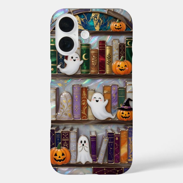 Cute Halloween Bookshelf Phone Case Ghost Pumpkin  (Back)