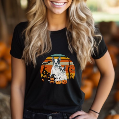 Cute Halloween Boston Terrier Ghost Pumpkin  T_Shirt