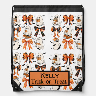 Cute Halloween Bows Ghosts Reading Drawstring Bag