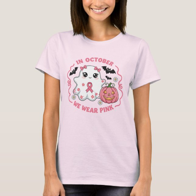 Cute Halloween Breast Cancer Awareness Ghost T-Shirt (Front)