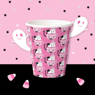 Cute Halloween Buddies Pattern Pink Paper Cup