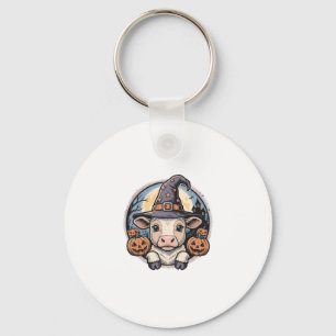 Cute Halloween Calf Witch Hat Vintage Engraving De Keychain