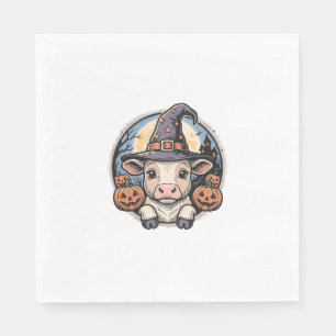 Cute Halloween Calf Witch Hat Vintage Engraving De Napkins
