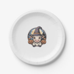 Cute Halloween Calf Witch Hat Vintage Engraving De Paper Plates