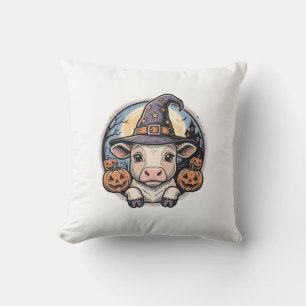 Cute Halloween Calf Witch Hat Vintage Engraving De Throw Pillow