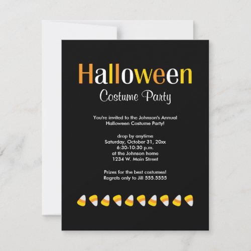 Cute Halloween Candy Corn Costume Party Invitation