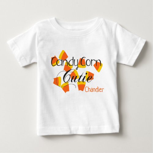 Cute Halloween Candy Corn Cutie Kids Name Baby T_Shirt