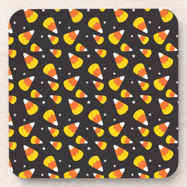 Cute Halloween candy corn on black pattern Drink Coaster (Front)