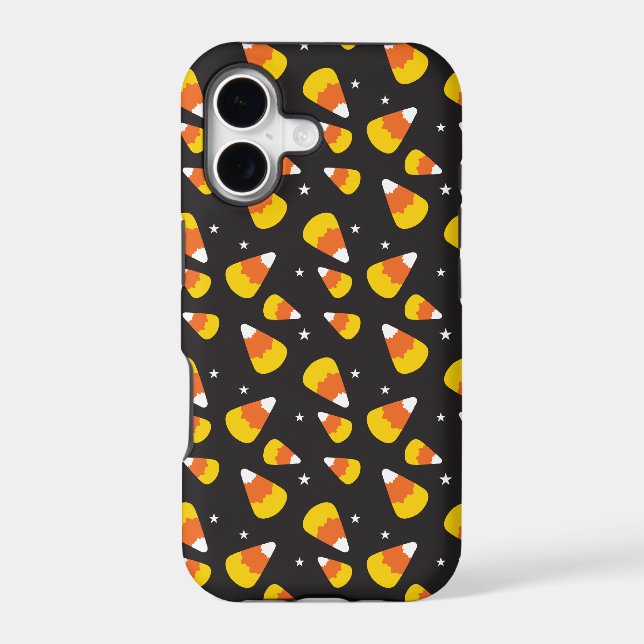 Cute Halloween candy corn on black pattern Iphone Case (Back)