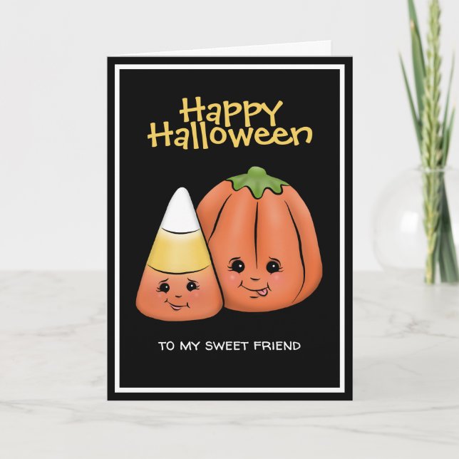 Cute Halloween Candy Corn & Pumpkin  Card (Front)
