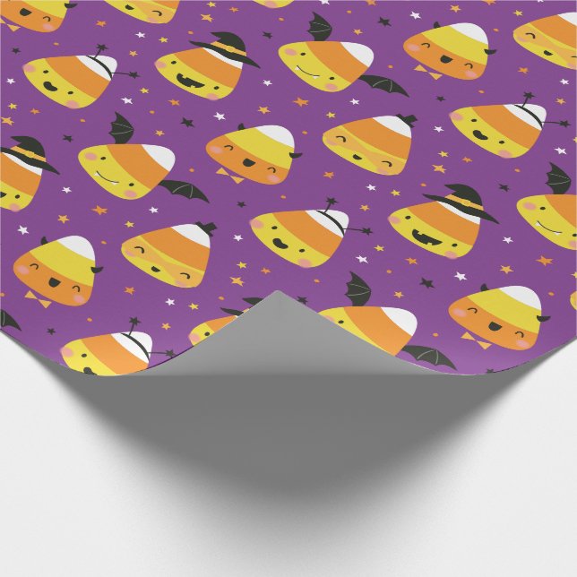 Cute Halloween Candy Corns in costume purple Wrapping Paper (Corner)
