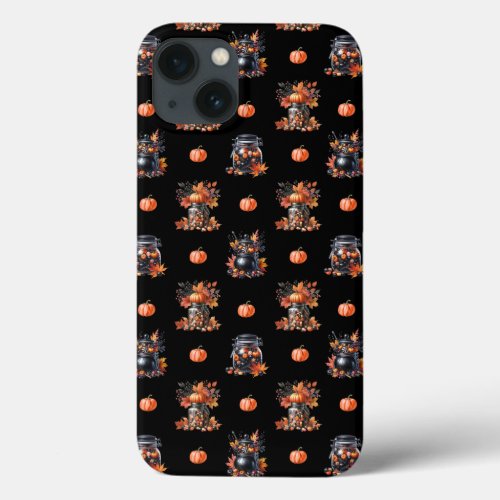 Cute Halloween Candy Jars  Pumpkins Fall Pattern iPhone 13 Case