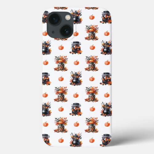 Cute Halloween Candy Jars  Pumpkins Fall Pattern iPhone 13 Case