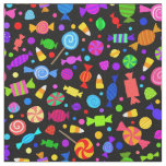 Cute Halloween candy on black pattern fabric