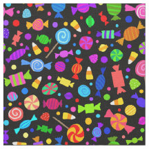 Cute Halloween candy on black pattern fabric
