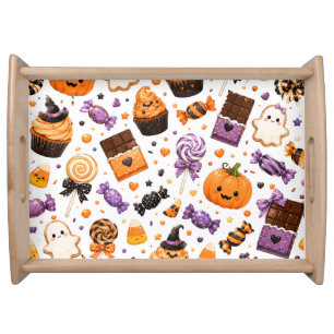 Cute Halloween Candy Pattern Kawaii Pumpkins Serving Tray