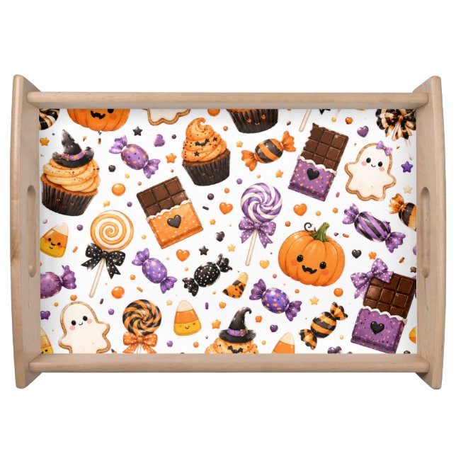 Cute Halloween Candy Pattern Kawaii Pumpkins Serving Tray (Front)