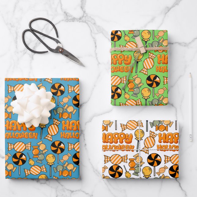 Cute Halloween Candy Sweets Lollipop Wrapping Paper Sheets (Front)