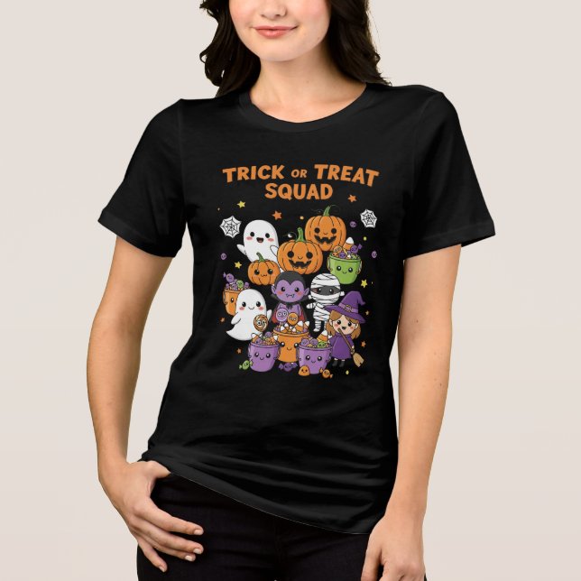 Cute Halloween Cartoon Candy Buckets | Kawaii Tric Tri-Blend Shirt (Front)
