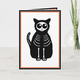 Cute Halloween Cartoon Cat Skeleton Card