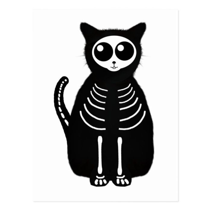 Cute Halloween Cartoon Cat Skeleton Post Cards