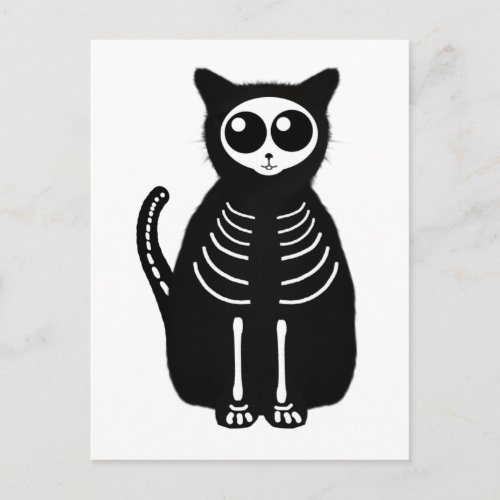 Cute Halloween Cartoon Cat Skeleton Postcard