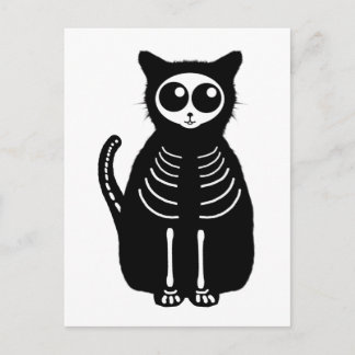 Cute Halloween Cartoon Cat Skeleton Postcard