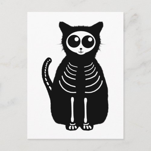 Cute Halloween Cartoon Cat Skeleton Postcard