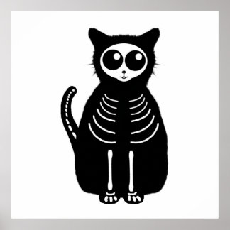 Cute Halloween Cartoon Cat Skeleton Poster