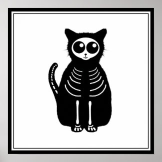 Cute Halloween Cartoon Cat Skeleton Poster
