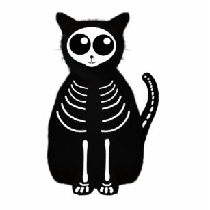 Cute Halloween Cartoon Cat Skeleton Statuette