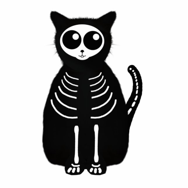 Cute Halloween Cartoon Cat Skeleton Statuette (Front)