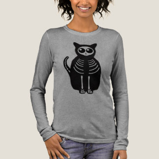 Cute Halloween Cartoon Cat Skeleton Tri-Blend Shirt
