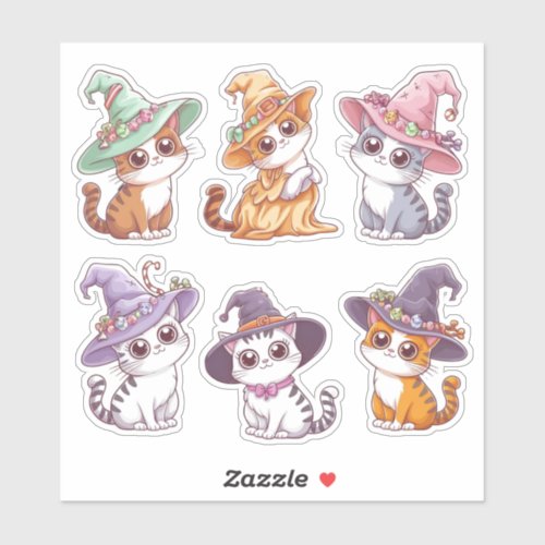 Cute Halloween Cartoon Cats Sticker Sheet