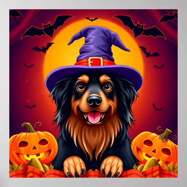 🎃 Cute Halloween Cartoon Dog Spooky Fun Festive  Poster (Front)