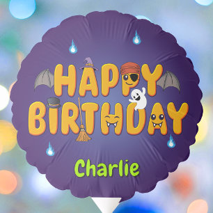 Cute Halloween Cartoon Typography Happy Birthday Balloon