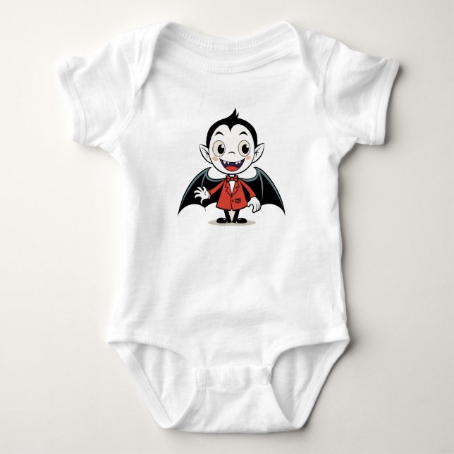 Cute Halloween Cartoon Vampire Character in Red  Baby Bodysuit (Front)