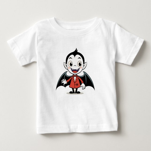 Cute Halloween Cartoon Vampire Character in Red Baby T-Shirt (Front)