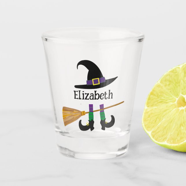 Cute Halloween Cartoon Witch Custom Shot Glass (Front)