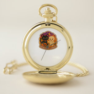 Cute Halloween Cat and Mummy Embroidery Patch Stic Pocket Watch