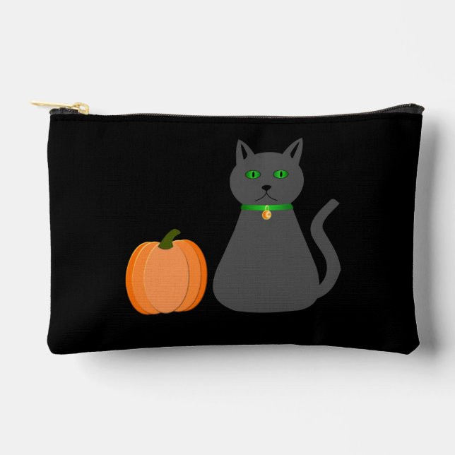 Cute Halloween Cat and Pumpkin Accessory Pouch (Front)