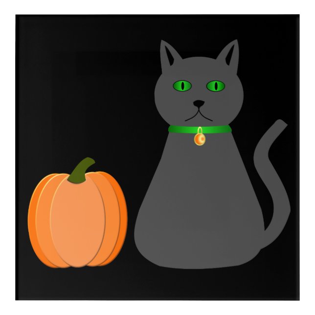 Cute Halloween Cat and Pumpkin Acrylic Print (Front)