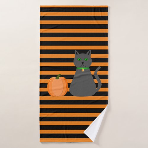 Cute Halloween Cat and Pumpkin Bath Towel