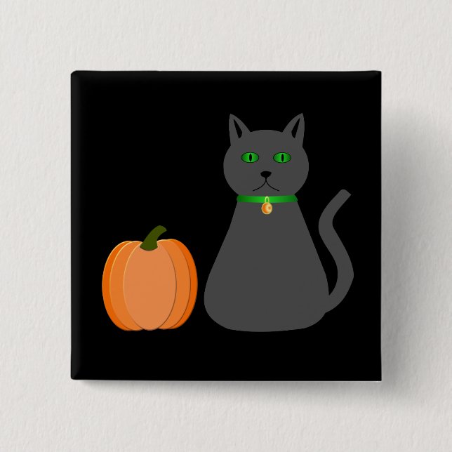 Cute Halloween Cat and Pumpkin Button (Front)