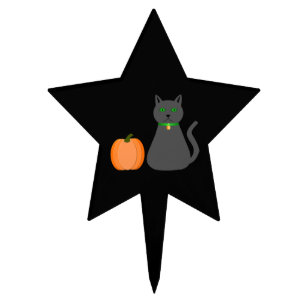 Cute Halloween Cat and Pumpkin Cake Topper